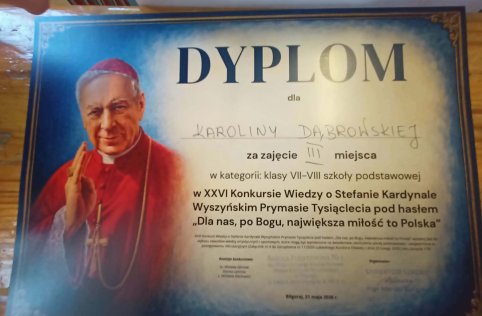 Sukces naszych uczniów w konkursie wiedzy o Stefanie Kardynale Wyszyńskim