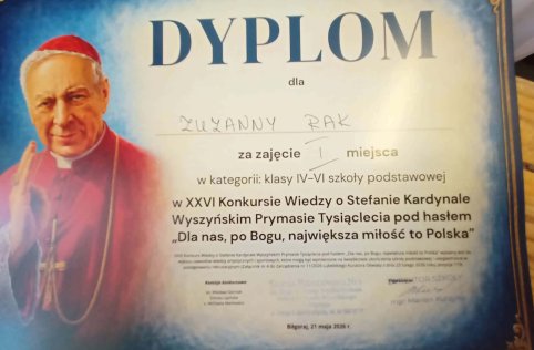 Sukces naszych uczniów w konkursie wiedzy o Stefanie Kardynale Wyszyńskim